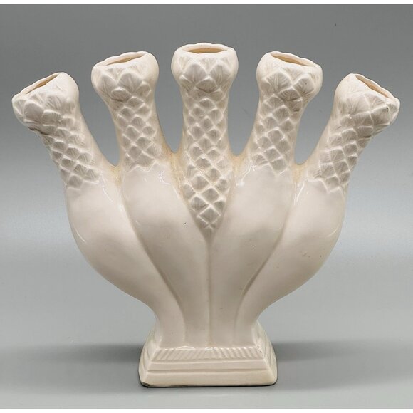 Mid Century Cream Quintal Five Finger Vase Posy Holder Ceramic 7.5 inch - Picture 4 of 7
